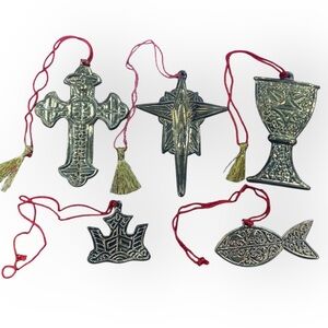 Vtg  HOUSE OF LLOYD 5 SYMBOLS OF CHRISTIANITY BRASS CHRISTMAS ORNAMENTS 1996